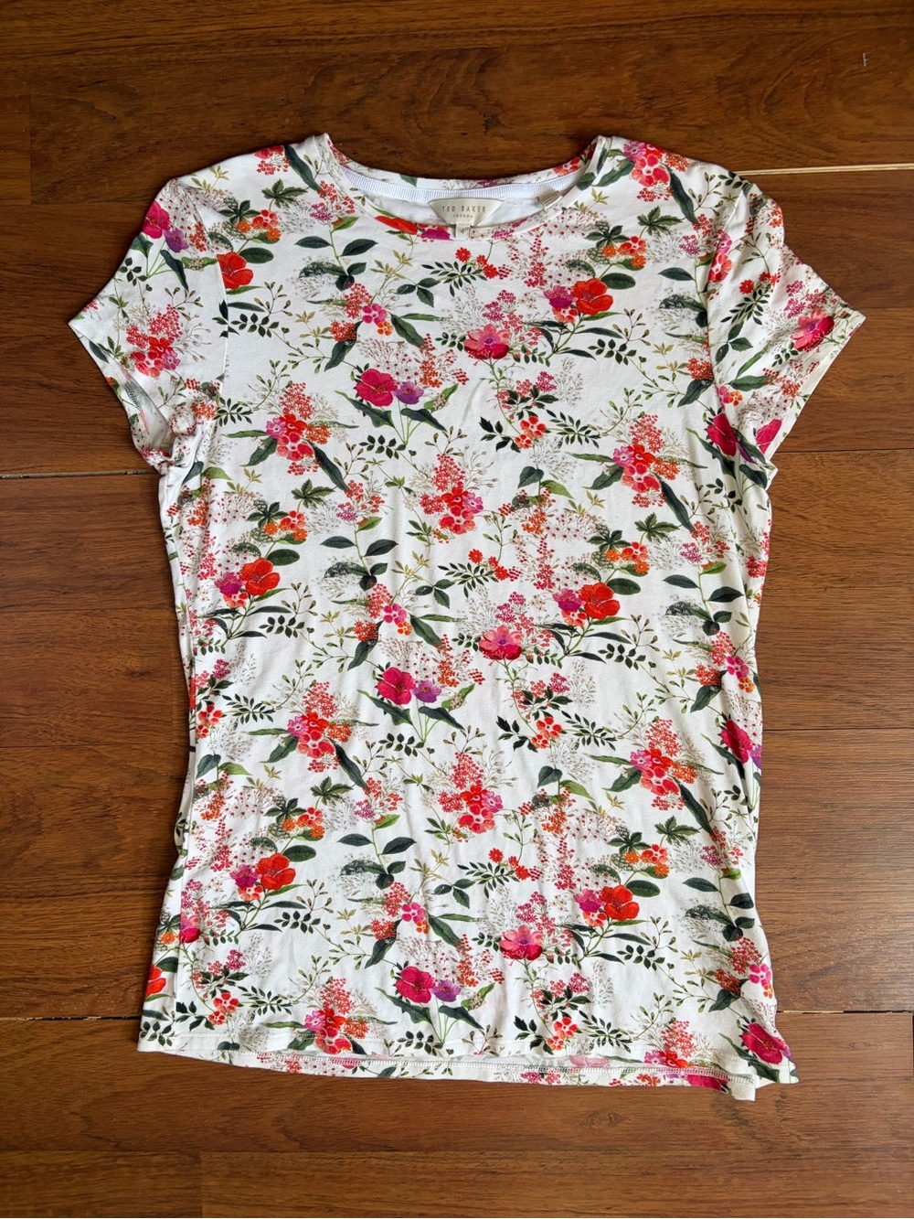 Ted Baker London stretchy cap sleeve floral t-shirt